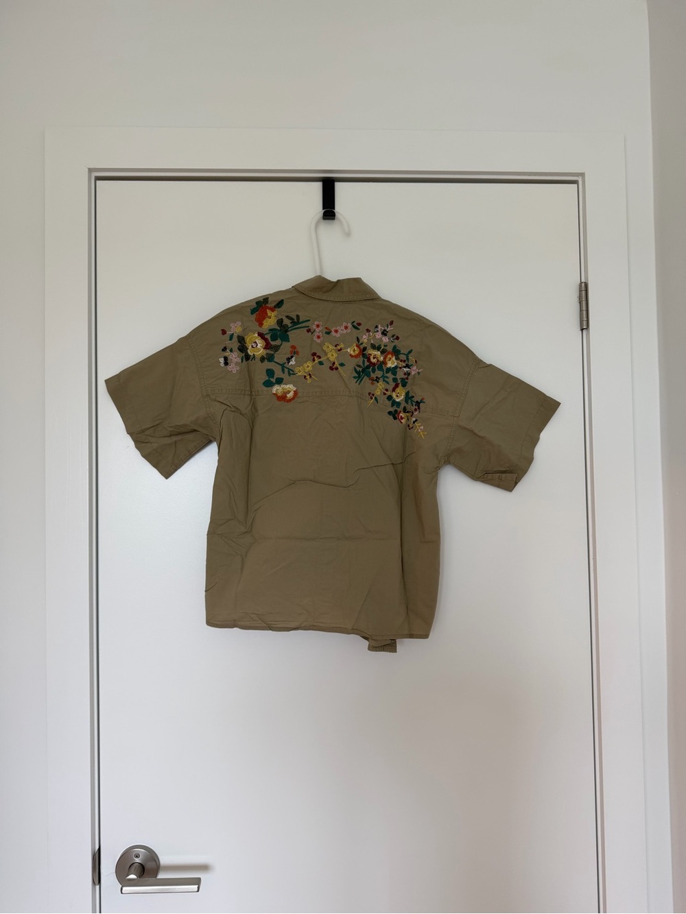 Madewell Khaki Embroidered Floral Shirt